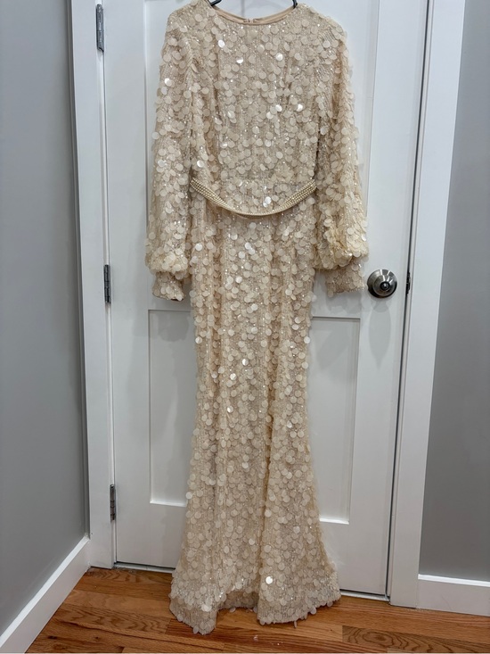 Éclat Gown Dresses & Skirts - Sequin Champagne Long Sleeve Evening Gown